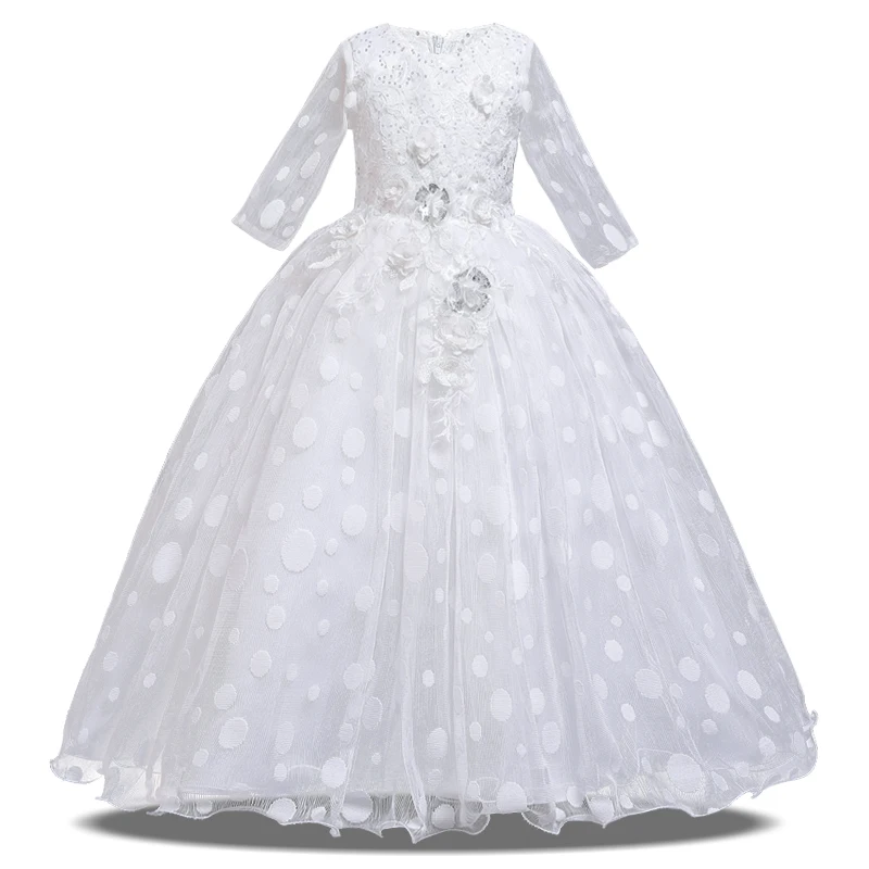 Г. Зимнее платье с длинными рукавами и цветочным узором для девочек элегантные вечерние платья для девочек, одежда для свадьбы платье принцессы для детей от 10 до 12 лет - Цвет: White