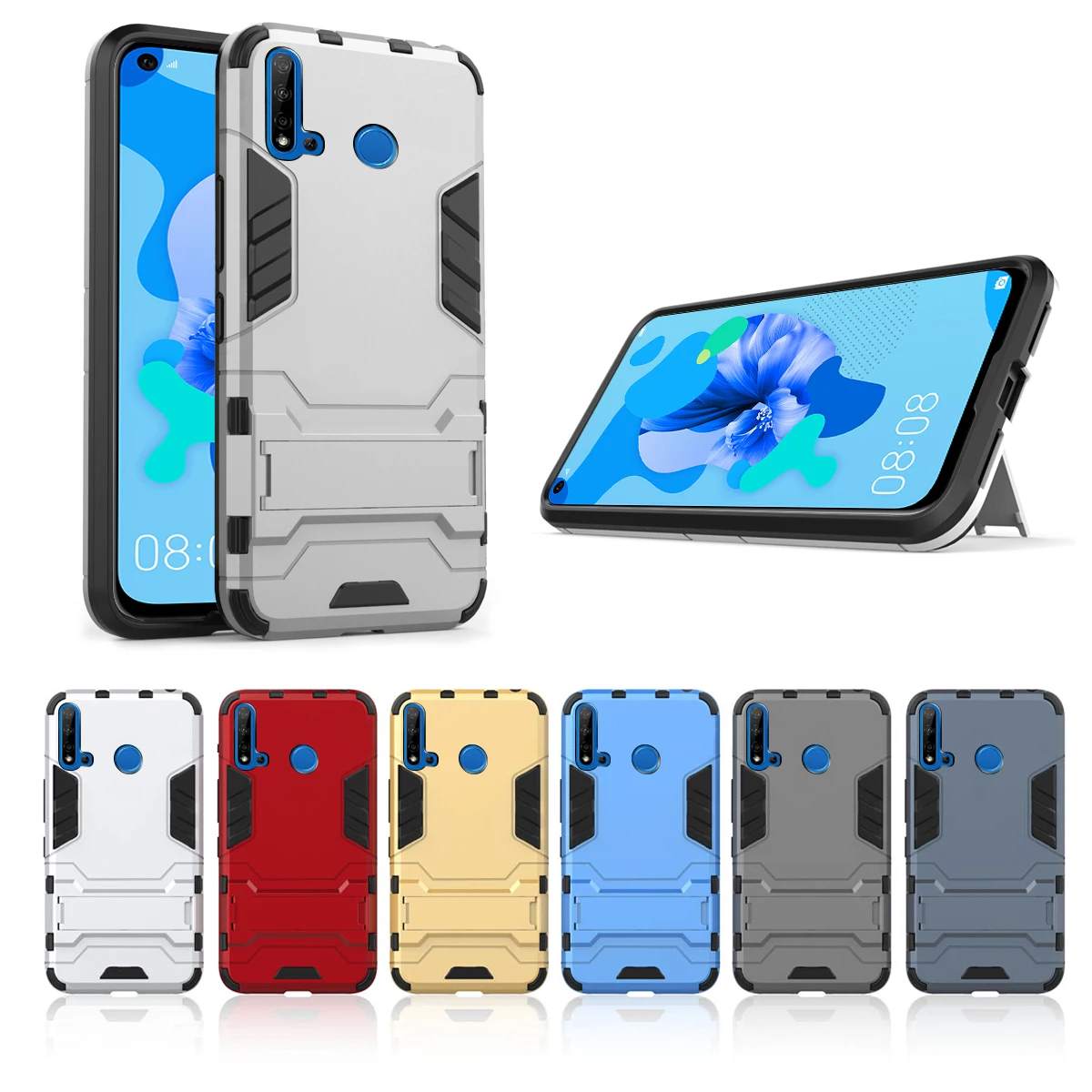 Для huawei P20 Lite Nova 5i Nova 5 Pro задний двухслойный чехол TPU+ PC Гибридный чехол Противоударная защитная оболочка с подставкой