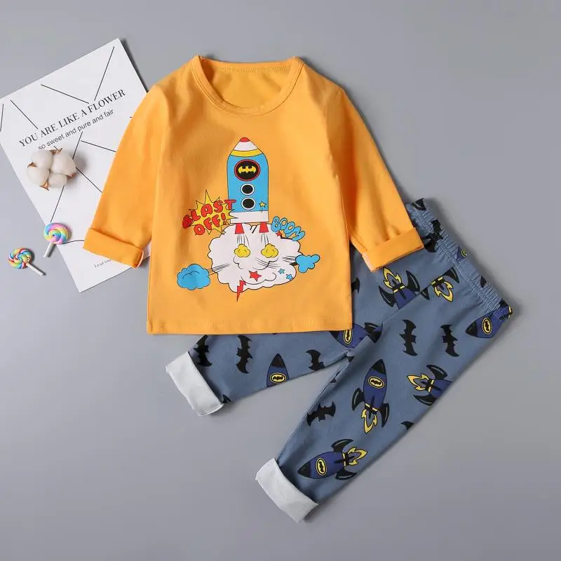 Детский пижамный комплект с героями мультфильмов; хлопковая одежда для маленьких девочек; сезон весна-осень; Пижама для мальчиков с единорогом и Бэтменом