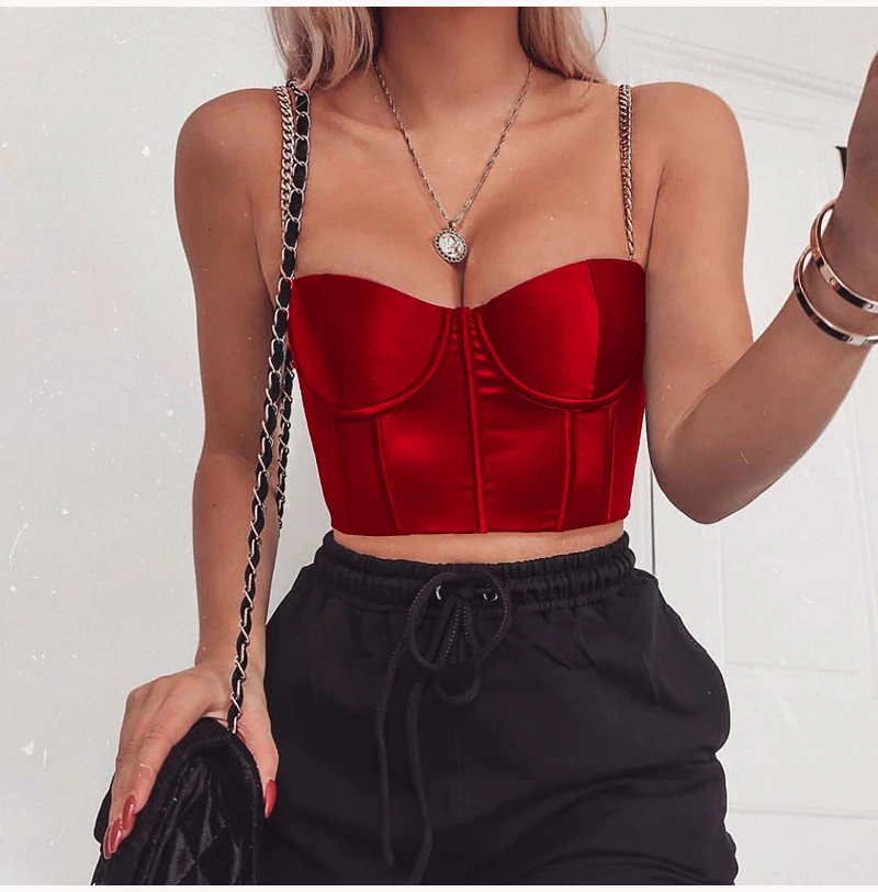 red satin corset top