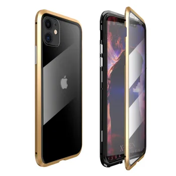 

For iPhone 11 Pro Max 2019 Case Armor Metal Frame Magnetic Double Tempered Glass Shockproof 360 Cover for iPhone 11 Pro Max Case
