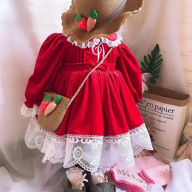 Зимнее испанское платье красное платье для девочек платье принцессы с вышивкой рождественское платье для малышей Детское Эксклюзивное Платье для праздников
