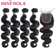 Miss Rola, бразильские волосы, объемная волна, 4 пучка с закрытием, натуральные волосы, 8-26 дюймов, не Реми,, человеческие волосы для наращивания