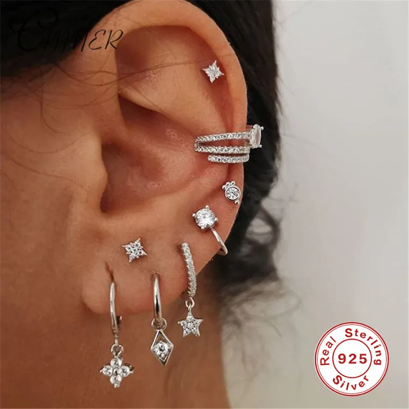 CANNER 925 Твердые серьги-гвоздики из стерлингового серебра крест маленькие Висячие кубические циркониевые серьги корейские ювелирные изделия хрящи серьги в стиле пирсинга