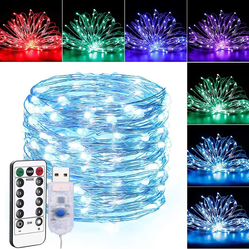 USB LED String Fairy Light Remote Control 5-20M Copper Wire Garland Lamp for Chr 