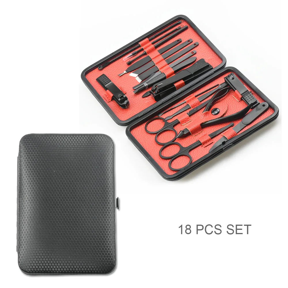 

18 pcs Manicure Pedicure Set Nail Kit Nail Art Tools All For Manicure Sets Care With Pusher Ingrown Nail File Polish Tweezer