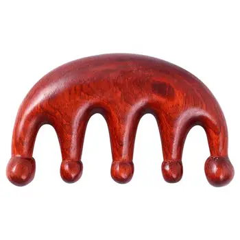 

Natural Portable Wooden Wide-Tooth Head Massage Five-Tooth Comb Red Rhino-Horn Padauk Round Bead Hairdressing Tool