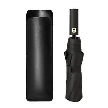 

Black Automatic Folding Business Umbrella Gold Handle Tri-Fold Umbrella SWWQ