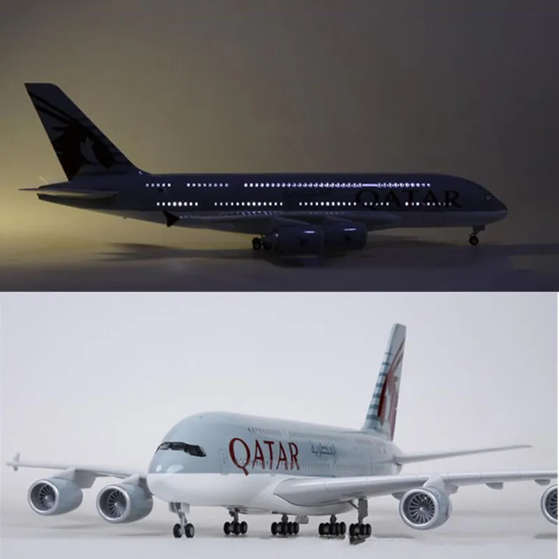 Коллекция моделей 1/160 самолет Airbus A380 Катарская авиакомпания игрушка со светом и колесом литая под давлением пластиковая Смола самолет для детей