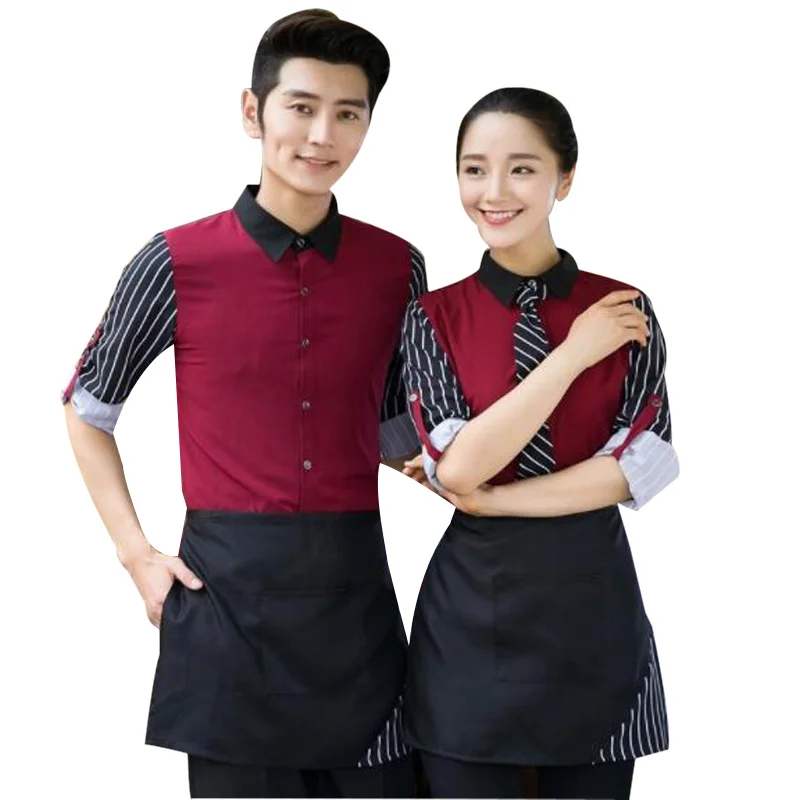 Hotel Waiter Uniform Autumn Winter Cafe Waitress Uniform Short Sleeve Teahouse Overalls Catering Chef Uniform Work Jacket