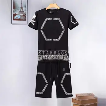 

Starbags PP2020 summer fashion new diamond skull screen cool personality short sleeve T-shirt shorts men's suit original high qp