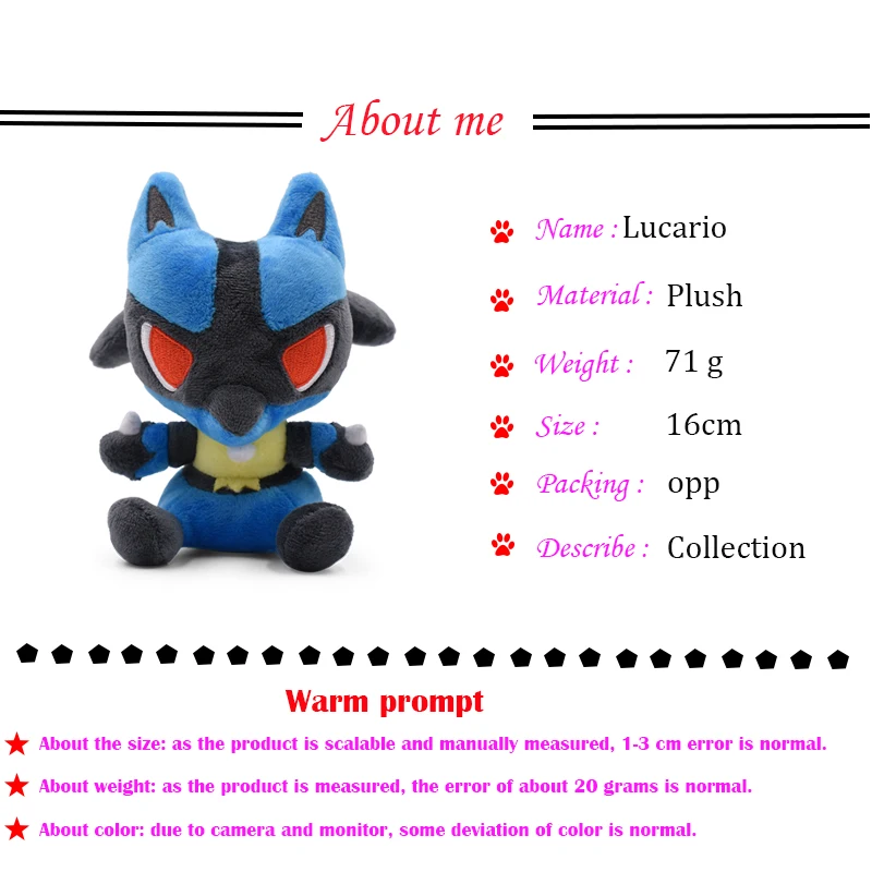 10 шт./лот Lucario аниме Peluche Мягкие плюшевые игрушки мультфильм куклы горячий Рождественский подарок детские игрушки для детей