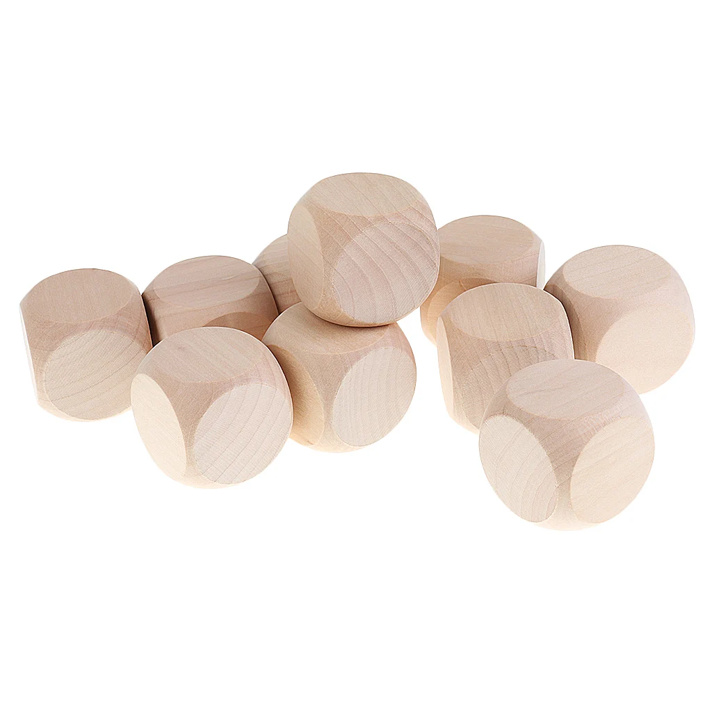 10 Pieces Wooden Blank Six Sided Dices For D&D MTG Board Games Props 1.96''