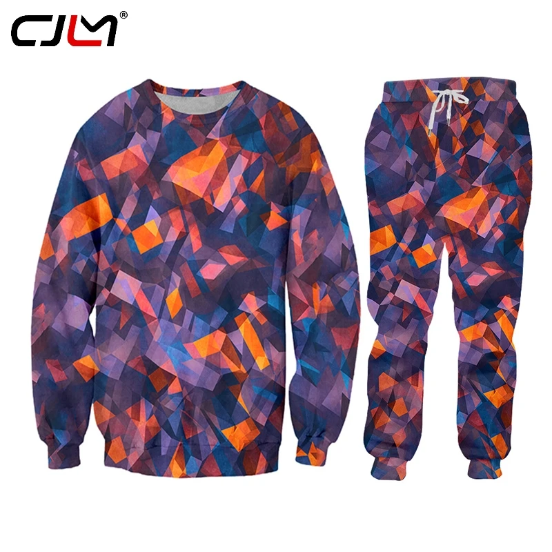 CJLM Mens Fashion Zipper Tracksuit purple rhombic 3D Print Casual Sportsuit Men Hoodies/Sweatshirts Sportswear Hooded+Pant