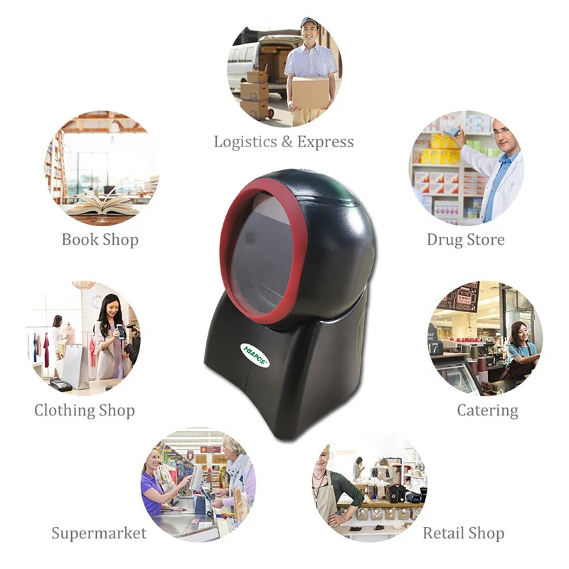 2D Omnidirectional Barcode Scanner 1D 2D QR Code Desktop Auto Sense Bar code USB PDF417 Data Matrix Reader for Supermarket Store