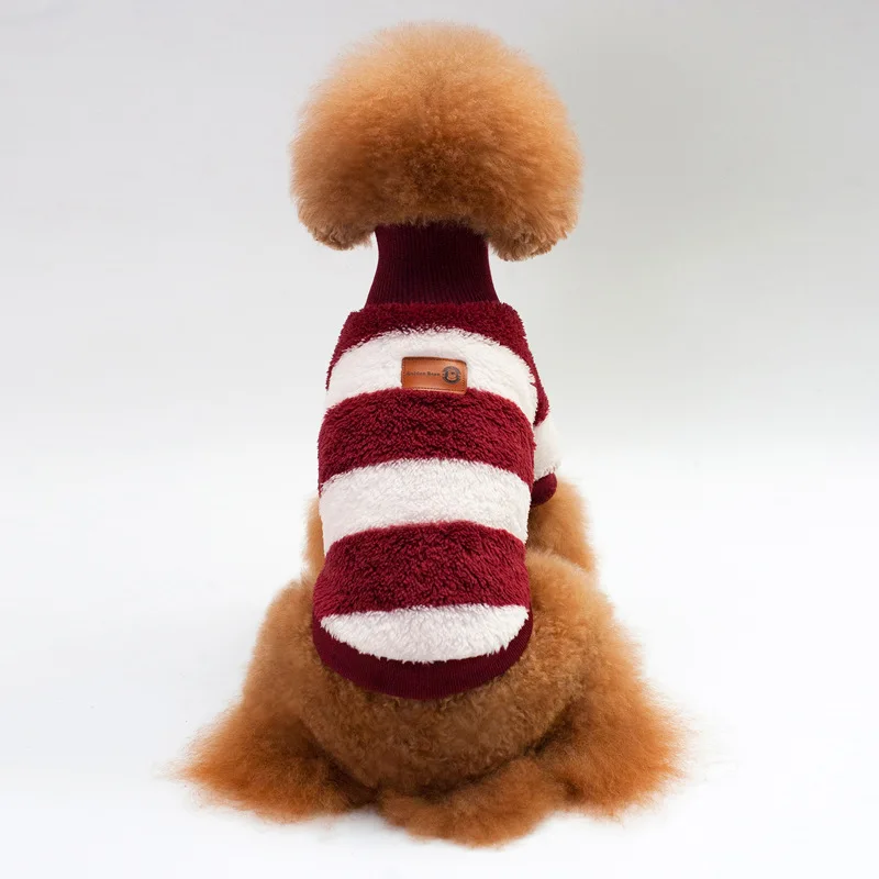 Новая осенняя и зимняя стильная одежда для собак, Коралловая флисовая полосатая куртка для собак, Теплая Флисовая одежда для собак, плюшевый костюм для собак