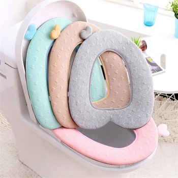 

Warm Soft Toilet Cover Seat Lid Pad Handle Zipper Type Cartoon Style Toilet Seat Cover Mat Bathroom Accessories Cotton Linter