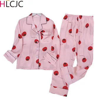 

2019 Autumn Women Sleepwear Faux Silk Satin Pajamas Set Long Sleeve Sleepwear Pajamas Suit Female Homewear Casual Home Clothes