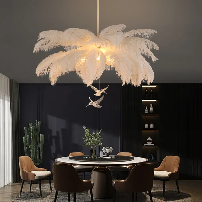 Habce94e9cf074a5281dee18839b48e5aQ Feather Light Pendant Lamp Colorful Feathers Ceiling Chandelier LED Living Room Bedroom Dressers Ceiling Hanging Lightings Decor