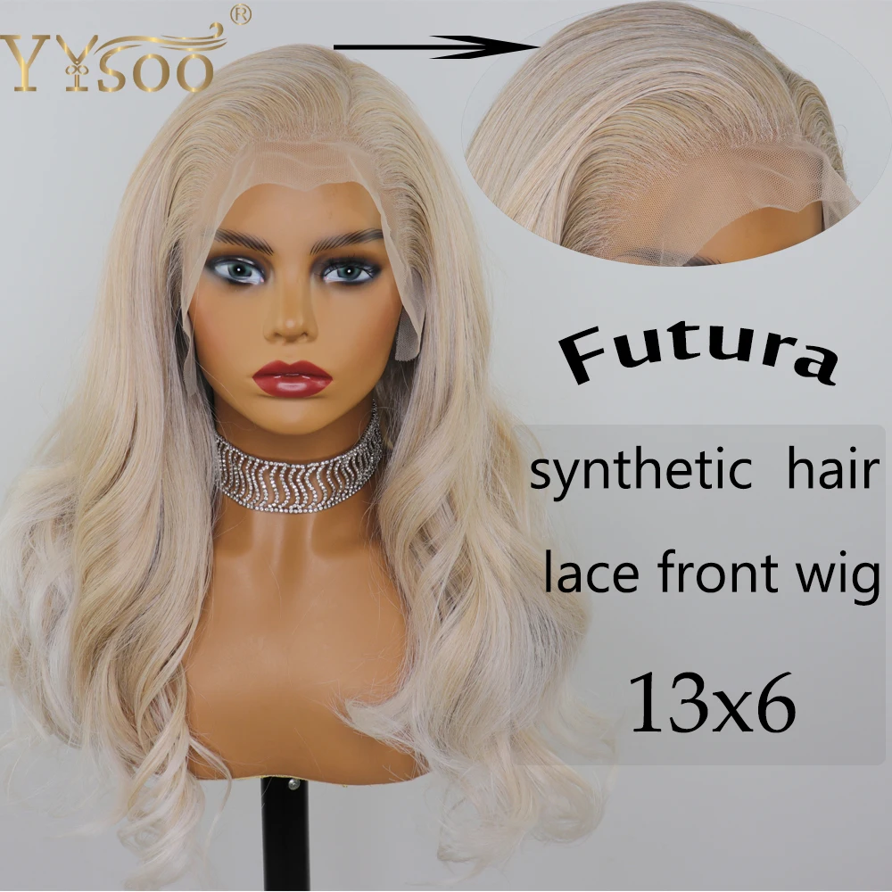 YYsoo длинные светлые Выделите 13x6 Futura синтетические парики на кружеве для женщин предварительно выщипанные половина руки завязанные Волнистые парик натуральный волос