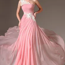 Pink Evening Dresses A-line One-shoulder Chiffon Appliques Beaded Long Dubai Saudi Arabic Evening Gown Prom Dresses