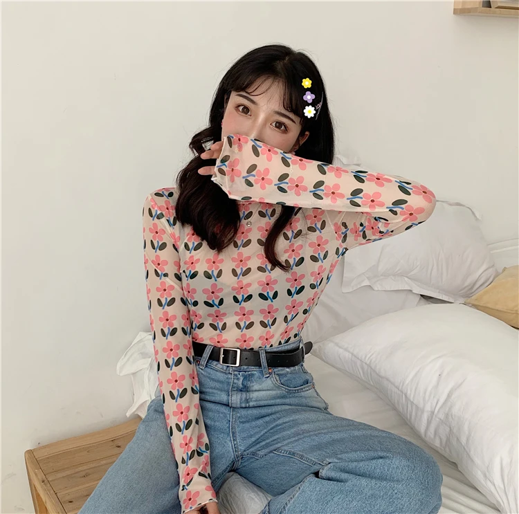 Long Sleeve Kawaii Print Top - 65 - Kawaii Mix