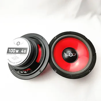 1pc 130mm 5 Inch Car Audio Loudspeaker 100W Red Plastic Cone Foam Suspension Waterproof  Midrange Woofer Front Door Speaker 1
