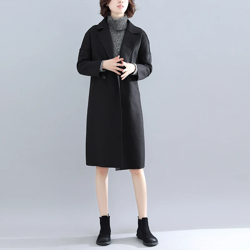 New Style Autumn Clothing Suit Collar Casual Cardigan Woolen Jacket Chubby Mm Literature And Art Mid-length Western Style F