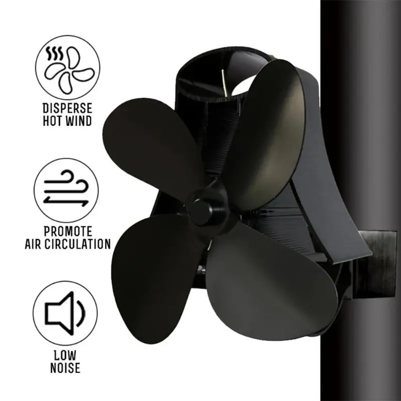 Вентилятор для печи, работающий от тепловой энергии 4 лопасти алюминиевый низкий уровень шума домашний теплораспределительный вентилятор горелки теплоотвод вентиляционное устройство