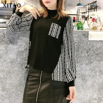 

XITAO Chiffon Striped Blouse Fashion New Patchwork 2020 Spring Elegant Pocket False Two Piece Minority Casual Shirt DMY2578