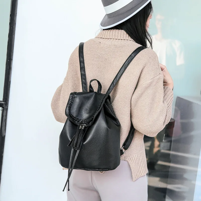 

Women's Backpack's New Wave Wild Casual School Backpacks For Teens Fashion Europe and America Ladies Soft Leather Backpack