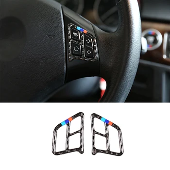 

2pcs For BMW E90 3 Series 2005-2012 Accessories Soft Carbon Fiber Steering Wheel Button Frame Stickers Trim
