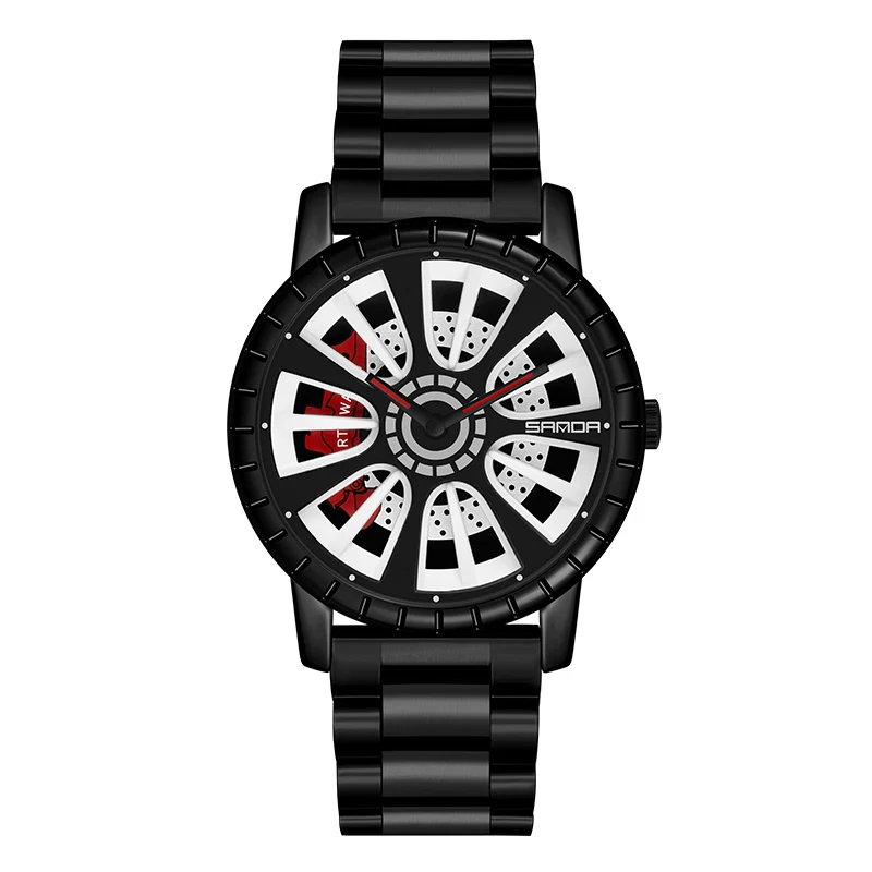 

Watch men quartz wristwatches Stainless steel watch luxury brand black round Car tires shape Mineral tempered glass accessories
