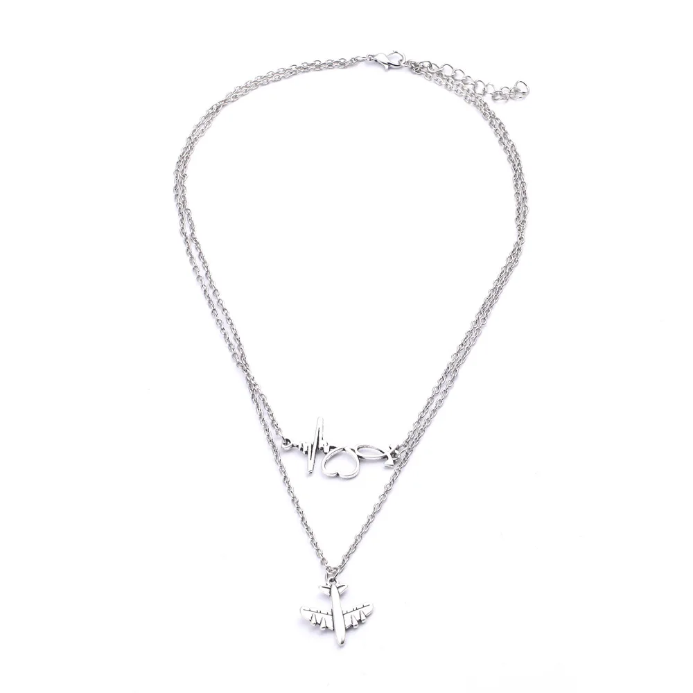 MiFaViPa Fashion Trinket Jewelry Multi-layer Plane Necklace Charm Air Plane Pendant Necklaces For Men Women Aircraft Gifts Xmas (5)
