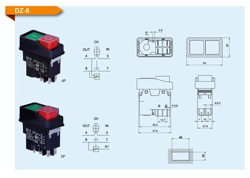5 контактов AC 3 15A 250V IP55 водонепроницаемый кнопочный переключатель с