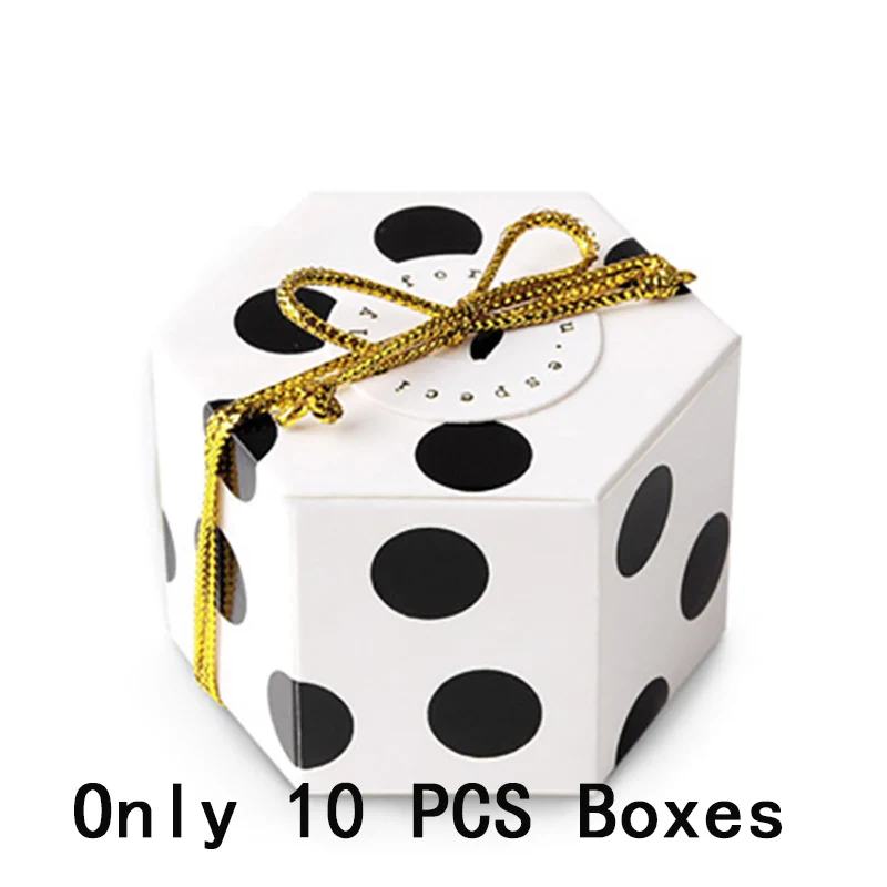Подарочная коробка в полоску и горох Boite Dragees Bonbonniere, упаковка, свадебные подарочные коробки для конфет, торта, вечерние шоколадные сумки - Цвет: 10pcs Black dots