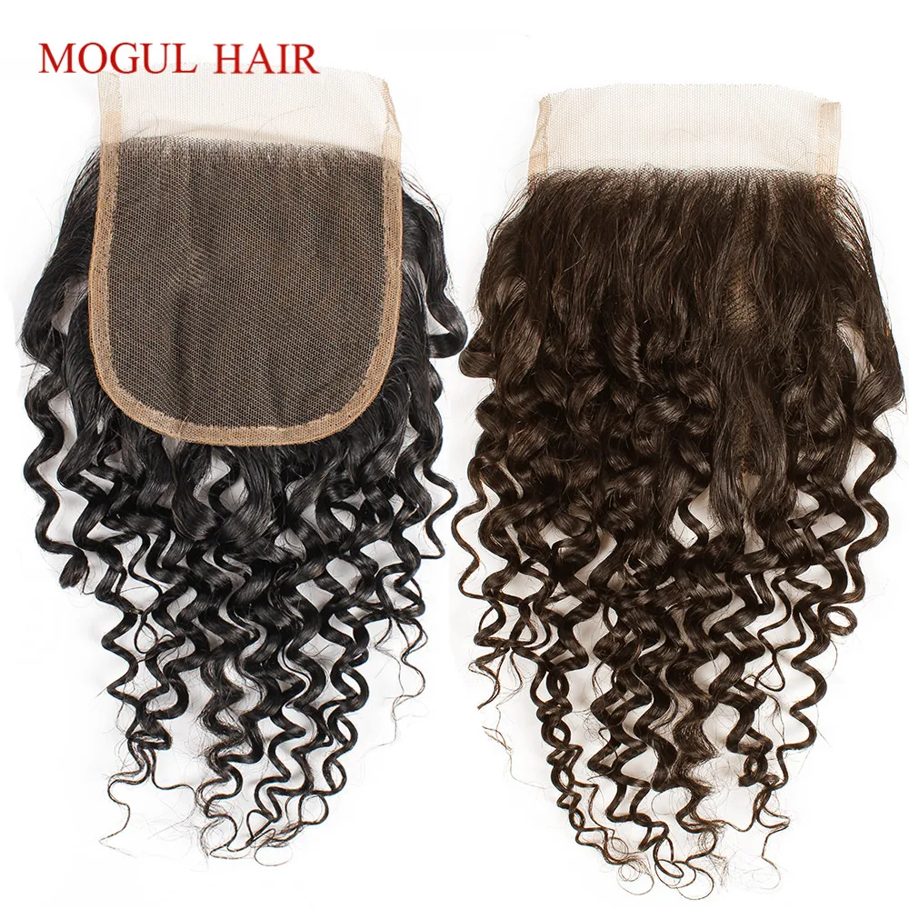 

Brazilian Jerry Curly Brazilian Hair 4x4 Lace Closure Hand Tied Natural Black Dark Brown Non Remy Human Hair Extension