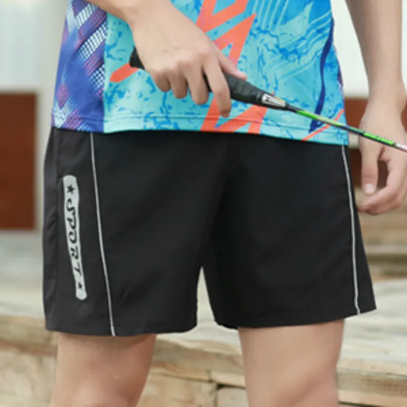 Black shorts Мужская и женская теннисная рубашка для бадминтона, шорты и юбки с принтом молнии, быстросохнущая спортивная одежда для улицы, командная форма для матча - Цвет: Black shorts