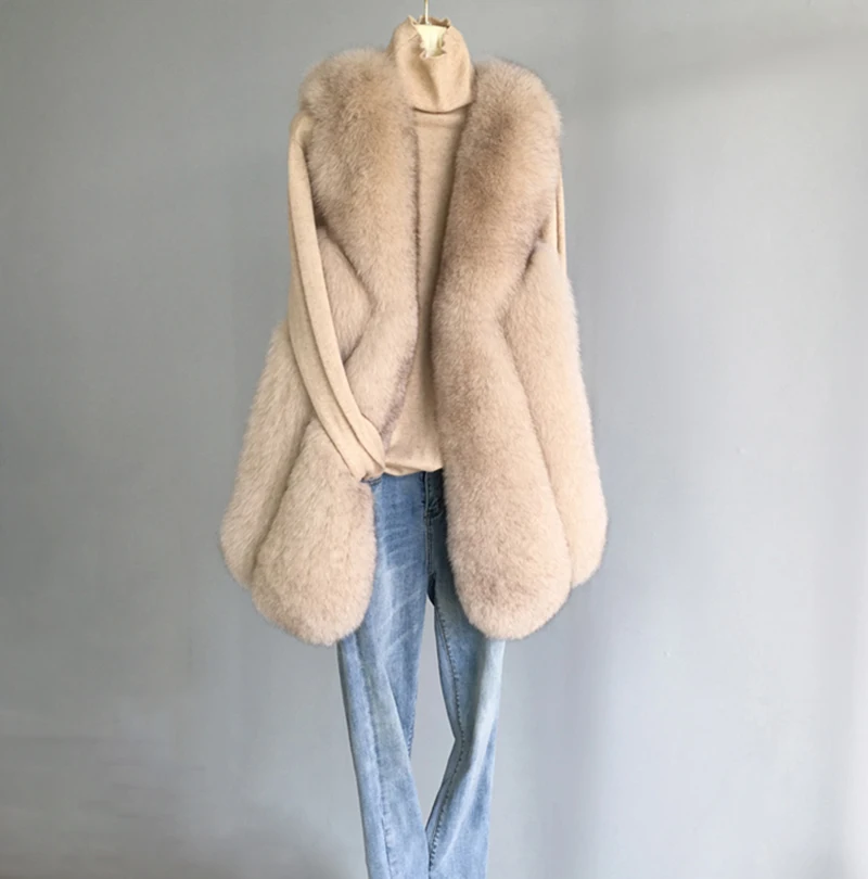 CAMEL Зимний женский модный жилет из лисьего меха - Цвет: CAMEL