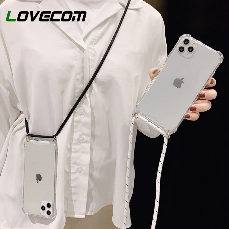Crossbody Strap Chain Phone Case For iPhone 11 Pro Max XR X XS 7 8 6S Plus Clear Soft TPU Shockproof Back Cover | Мобильные телефоны