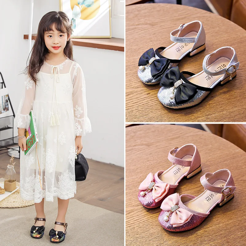 Sequin rhinestones Childrens Girls dance Shoes Kids Girls Princess Shoes For Party Wedding Big Girls Dress Shoes chaussure fille