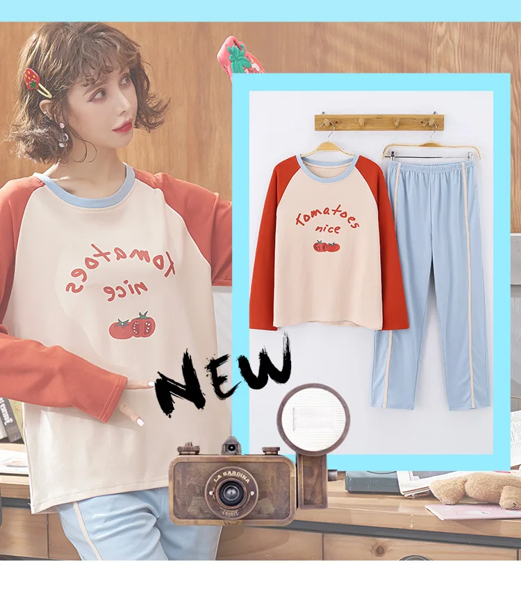 Pajamas Women's Spring And Autumn 6535 Cotton Long Sleeve Thin Sweet Cute Casual-Outer Wear All Cotton Suit Tracksuit Women's