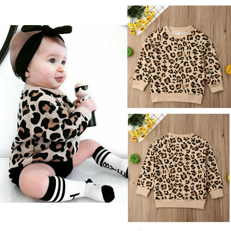 Pudcoco Toddler Kids Baby Girl Boy Autumn Long Sleeve Pullover Tops T-Shirt Casual Leopard Print Warm Long Sleeve Sweater Winter