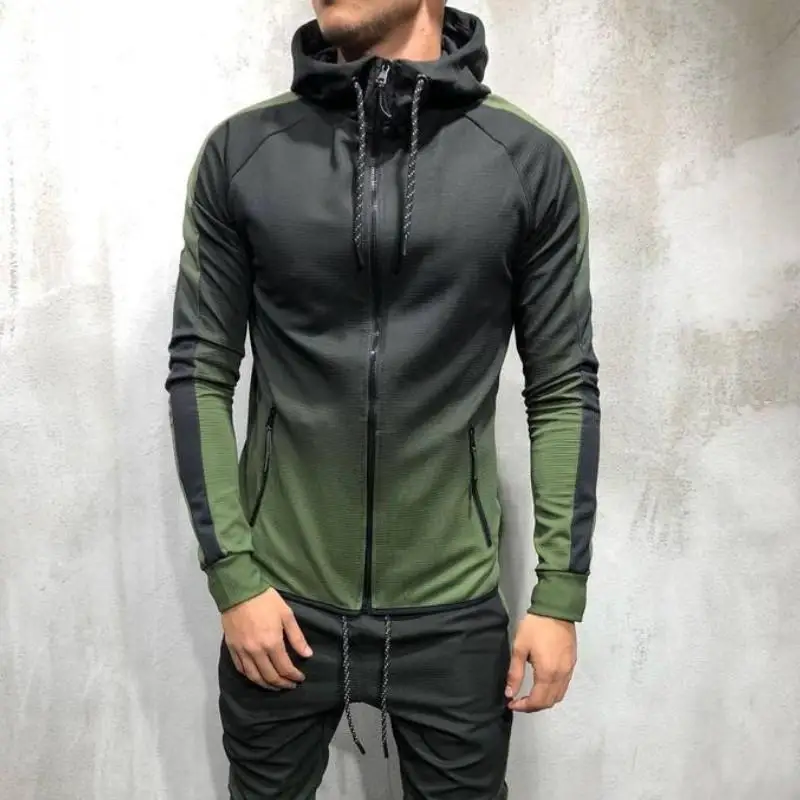 Autumn And Winter Men's Suit Popular 3d Gradual Zipper Cardigan Hip Hop Fashion Casual Sportswear 2-piece Set Logo customization - Цвет: Зеленый