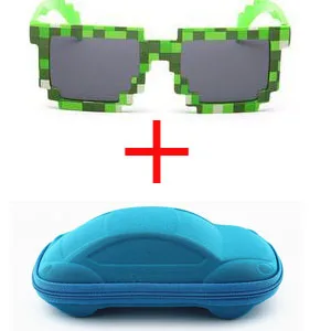 green and blue case Очки детские мозаики От 4 до 13 лет квадратные детские солнцезащитные очки для мальчиков и девочек очки Рождественский подарок на день рождения - Цвет линз: green and blue case