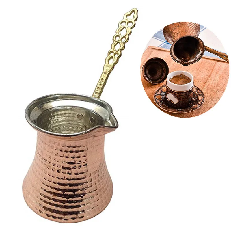 

Newest 330ml Metal Handle Cevze Coffee Pot Turk Turkish Copper Coffee Maker for Turk Cezve Cafeteria Pure copper