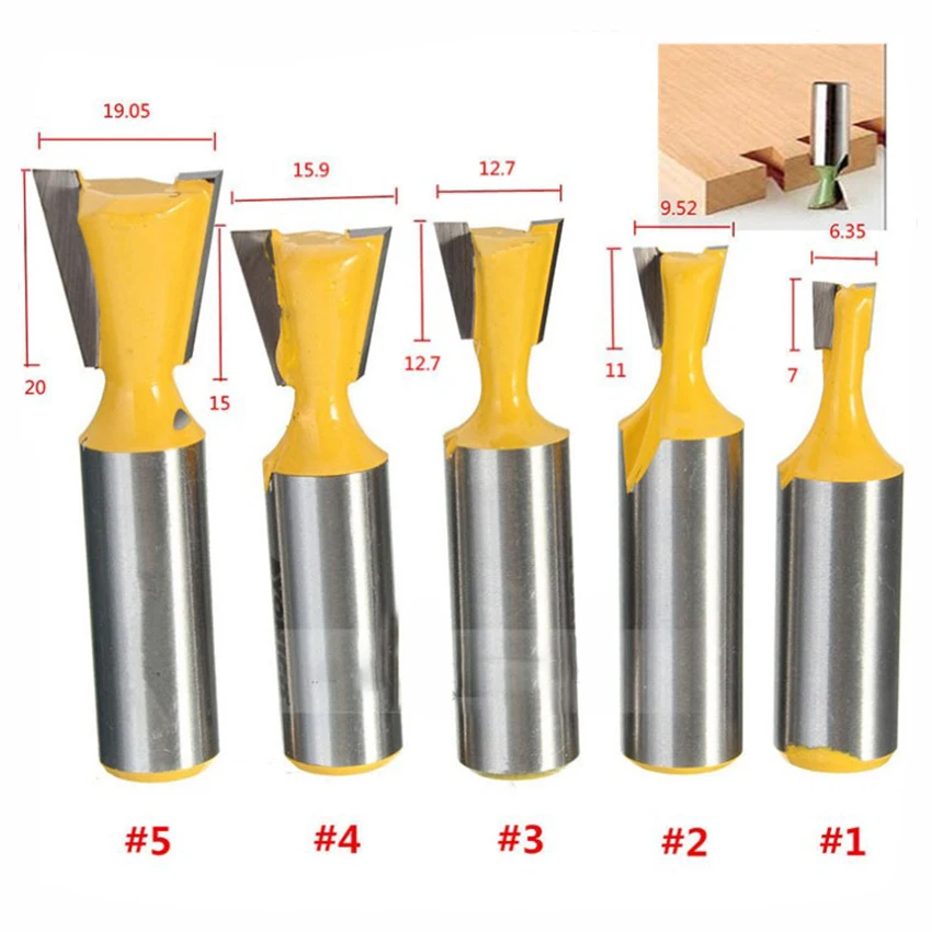 

5pcs 1/2 shank Dovetail Milling Cutter Router Bits Multi-function Carving Woodworking Milling Cutter For Machine Tools