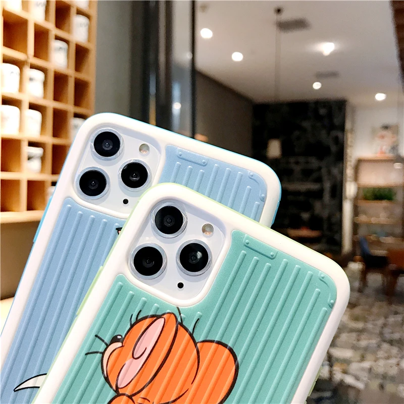 Забавный мультяшный Кот мышь телефонные чехлы для iPhone X XR Xs Max 11 8 7 6 6s Plus 11 Pro Max полосатый чемодан Мягкий ТПУ PC задняя крышка