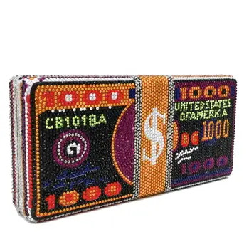 

US Dollar Money Evening Clutch Bag Luxury Shining Rhinestone Dollars Bill Party Purse