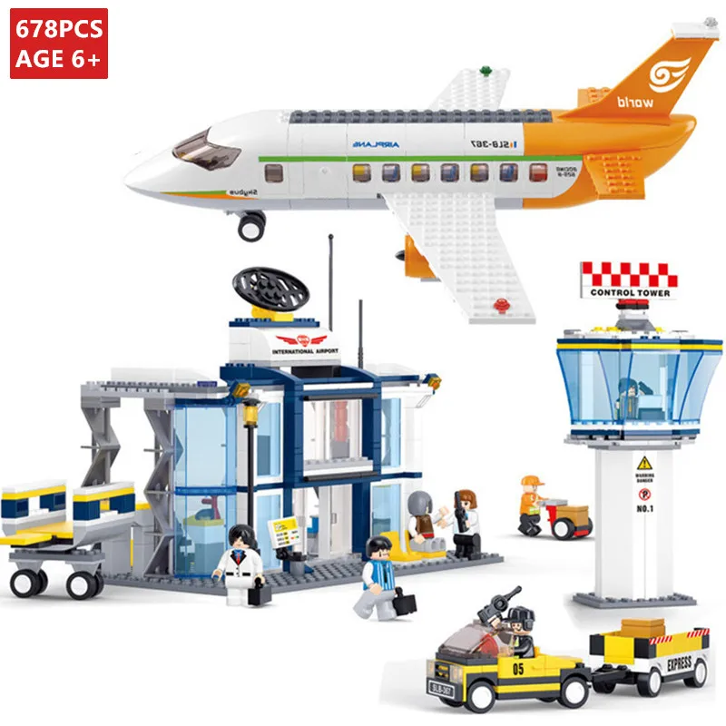 

678Pcs City Airplane Airport Aviation Technic Building Blocks Figures Plane Model LegoINGLs Juguetes Bricks Toys Christmas Gifts